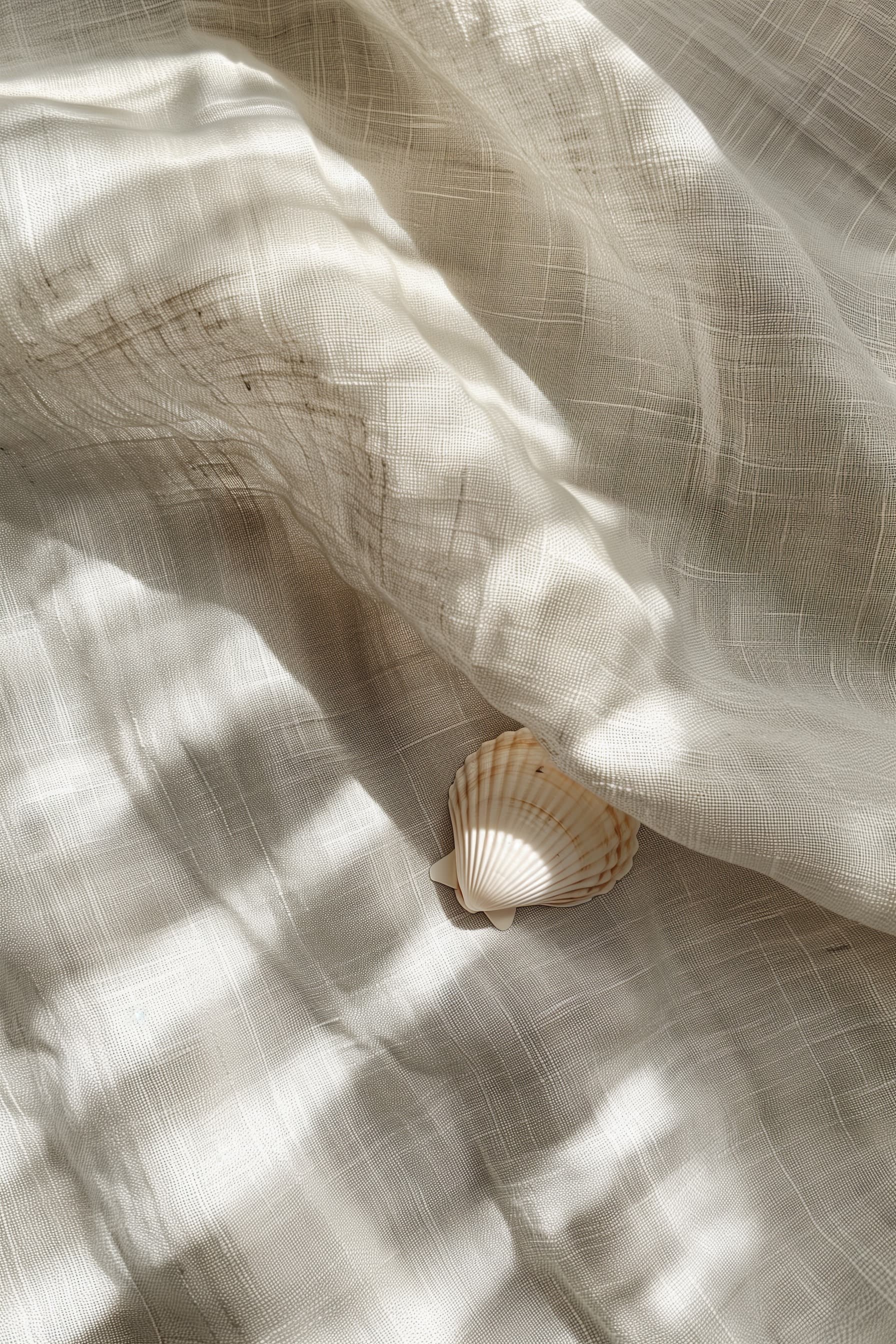 Shell on linen fabric, coastal calm